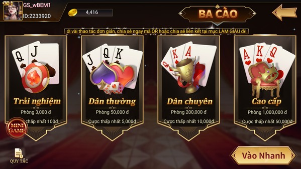 Game bài ba cào đổi thưởng